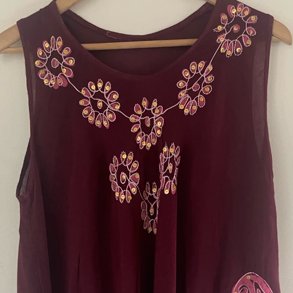 Embroidered Burgundy Rose Paisley Unbranded Beach Resort Cover-Up Top One-Size - Picture 2 of 8